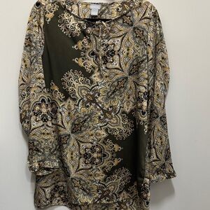 Chico's Green and Gold Paisley Blouse